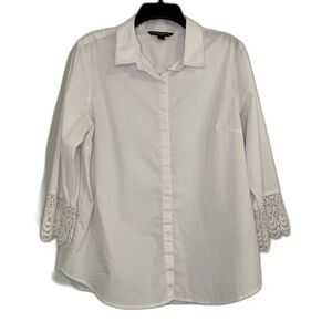 Sharagano White Button Down Collared Top Size XL